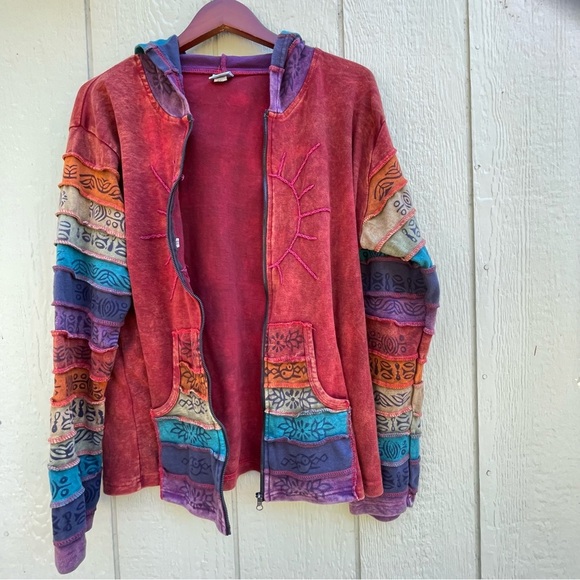 Greater Good Network Sweatshirt Womens XXL Sunshine Zip Hoodie Patchwork BOHO - Picture 7 of 16